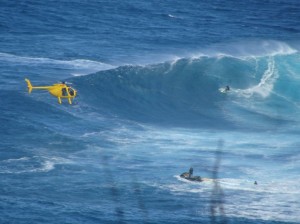 Big wave surfers braved warning-level conditions at the famous Jaws surf break on Maui today as a large swell peaked during mid-morning on Maui Thurs. Jan. 20, 2011. Photo by Wendy Osher.