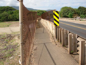 Existing pedestrian walkway at the Iao Stream Bridge.  Photo courtesy DOT, Highways & Wilson Okamoto Corp.
