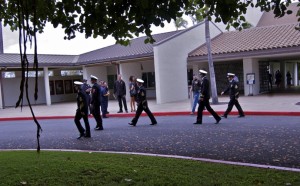 US Servicemen leaving the Vickers Memorial service. 