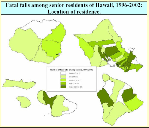 Hawaiʻi map of fatal falls from 1996-2002, courtesy state Department of Health.
