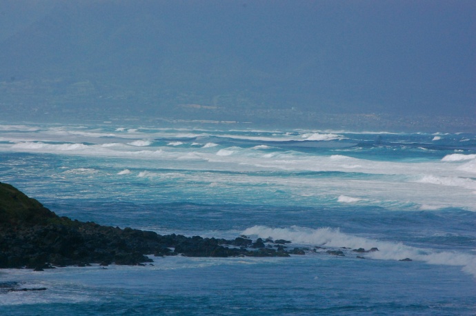 View of from Hookipa of large and messy sets on the North Shore, all the way to Kahului.  File photo by Madeline Ziecker.