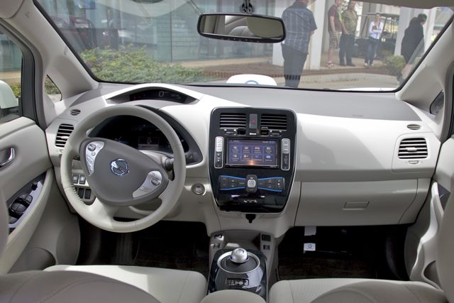 Interior of the Nissan leaf electric vehicle. Photo by Jenna Thomas.