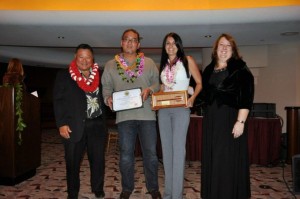 Mayor Arakawa & Pamela Tumpap, President of the Maui Chamber of Commerce with 2012 winner of "Exceptional Small Business" (26-50 employees) award - Les Tomita & Mariah Brown of Da Kitchen. 
