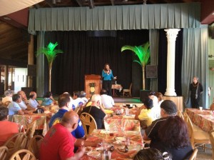 Rep. Tulsi Gabbard addresses the audience at a Maui veterans forum.  Courtesy photo.