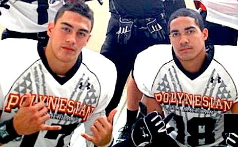 Keelan Ewaliko (left) and Abraham Reinhardt at  Polynesian All-American Classic in California last month. 