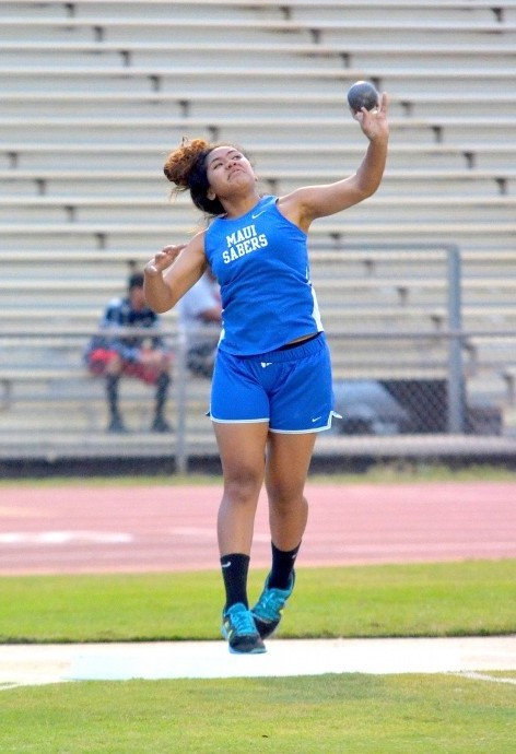 Maui High School's Grace Fisher tops the girls discus and is currently No. 2 in the shot put. Photo by Rodney S. Yap.