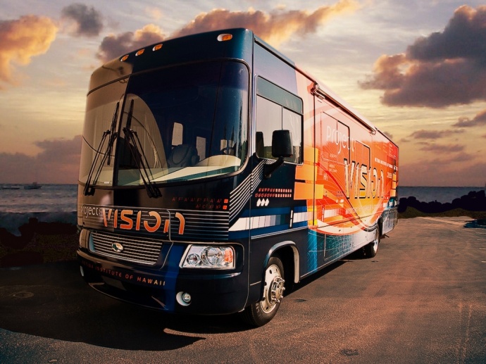 Maui residents can look for free retina/vision tests aboard a 30-foot orange Project Vision Hawai`i bus at islandwide health screenings. Courtesy photo.