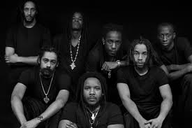 Top row from L to R is Julian Marley, Black-Am-I, Wayne Marshall and Christopher Ellis. Front row from L to R is Damian "Jr. Gong" Marley, Stephen "Ragga" Marley and Jo Mersa.