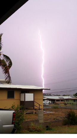 Lightning over Kahului, 7/29/13, photo courtesy Bobbi-Lin Kalama.