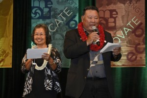 Mayor Alan Arakawa and his wife, Ann, savored their roles as game show hosts of “Are You Smarter than a STEM 5th-grader?” at the 2013 Ke Alahele Education Fund Dinner & Auction. More than 600 people attended the event, which garnered $313,254 Saturday night at the Grand Wailea Resort. Photo courtesy MEDB.