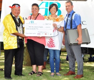 Mayor and Housing Director Jo-Ann Ridao receive donation from A&B’s Meredith Ching (second from right) and Rick Volner.  Photo courtesy: County of Maui / Ryan Piros.