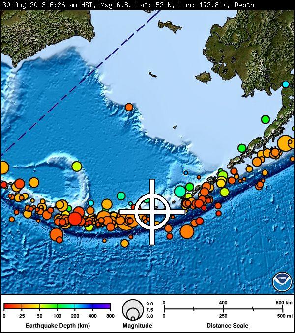 Image courtesy Pacific Tsunami Warning Center. Alaska/Aleutian Islands Quake 8/30/13.