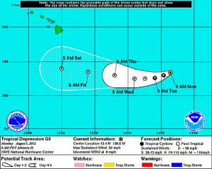 Tropical Depression Gil, 5 a.m. 8/5/13. Image Courtesy NWS/NOAA/CPHC.
