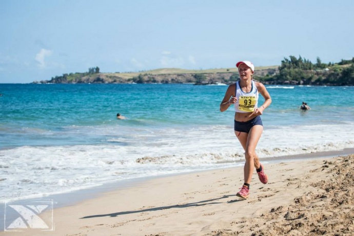 Emilie Menuet placed 14th overall and took the women’s 10K title in her first try at the Kapalua course. Photo courtesy of XTERRA photos.
