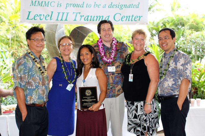 L to R: Wesley Lo, Maui Region CEO; Dr. Linda Rosen; Anna Marie Later; Dr. Arthur Chasen; Sherry Lauer, State of Hawaii Trauma Coordinator and Dr. Les Chun.