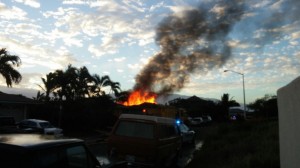 Waiehu house fire on Kakae Place. Photo courtesy Lesley Cummings.