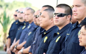 Maui Police Officers attend the blessing of the new Kīhei Police Station. Photo by Wendy Osher.