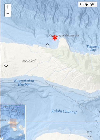 Kalaupapa, Molokaʻi map. Map courtesy USGS Hawaiʻi Volcanoes Observatory.