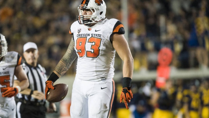 Maui's Mana Rosa, a senior defensive tackle at Oregon State, started all 12 regular-season games and finished with 49 tackles. Photo courtesy of OSU Athletics.