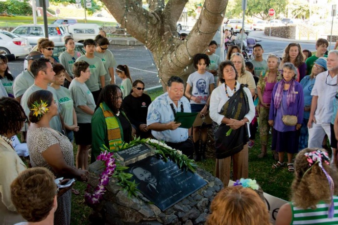 Mayor Alan Arakawa reading the Dr. Martin Luther King Jr. Day Proclamation at Stone of Hope Monument which is located in Front of County Building. (1.20.2014)  The event was held in honor of Dr. Martin Luther King Jr. Photo courtesy County of Maui.
