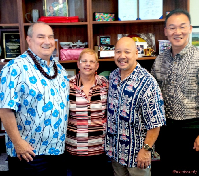 (L-R) Kauai County Council Chair Jay Furfaro, Maui County Council Chair Gladys C. Baisa, City and County of Honolulu Chair Ernest Y. Martin and Hawaii County Council Chair J Yoshimoto. Photo courtesy Maui County Office of Council Services.