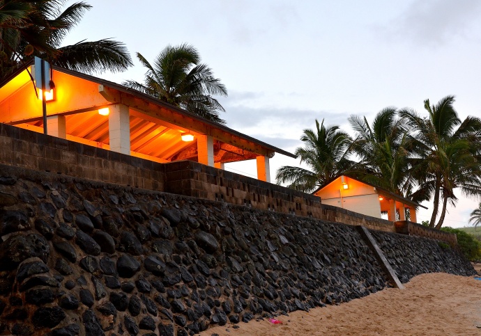 The pavilions at Ho'okipa Beach Park during sunrise on Christmas morning last month. Photo by Riley Yap.