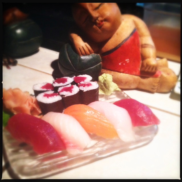 The Tuna Roll combo and the cute little dude that oversees your meal. Photo by Vanessa Wolf