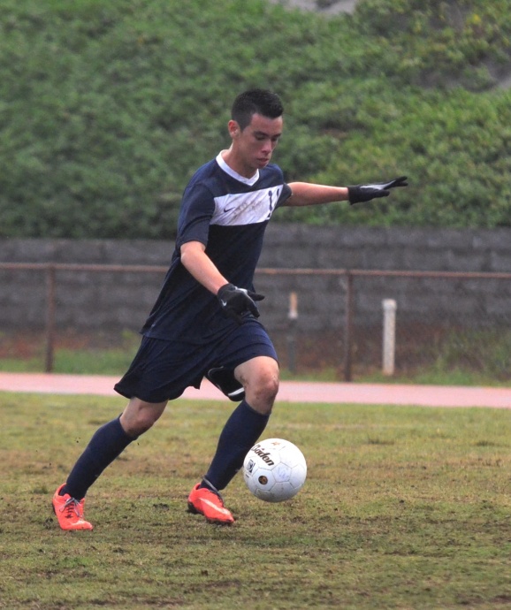 Kamehameha Warriors' Brennan Joaquin scored two goals in three minutes to help the Upcountry school grab a 3-1 lead at halftime. Photo by Rodney S. Yap.