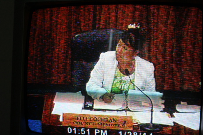 Elle Cochran introduced the pesticide and GMO bill. Testimony lasted into the afternoon before the Policy and Intergovernmental Affairs Committee. The testimony was carried live on Akakū Community Television Ch. 53.