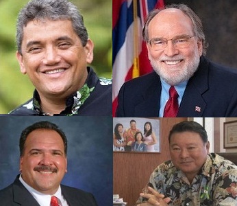 From top left, clockwise: Big Island Mayor Billy Kenoi, Governor Neil Abercrombie, Maui Mayor Alan Arakawa, Kauai Mayor Bernard Carvalho. Maui Now image.
