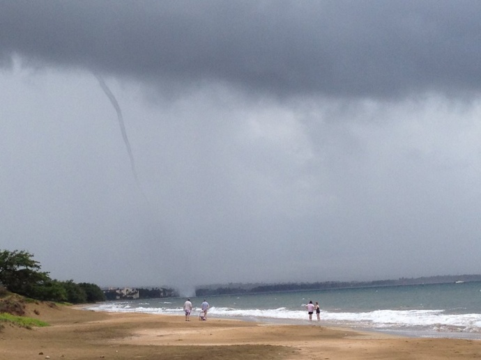 A waterspout was sighted off Sugar Beach, Kihei at 2 p.m. Photo courtesy Tia Hanchett.