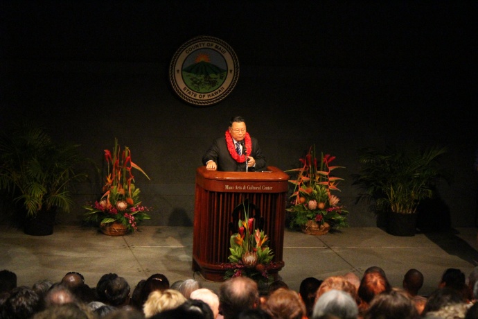 Maui Mayor Alan Arakawa, 2014 State of the County Address. Photo by Wendy Osher.