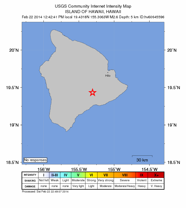 Image courtesy USGS/ Hawaiian Volcano Observatory. Kīlauea Summit earthquake, 2/22/14, 12:42 p.m.