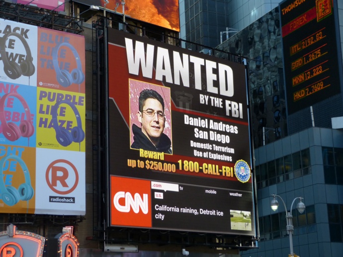 Daniel Andreas San Diego, photo at Times Square . Image courtesy FBI.