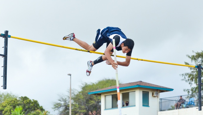 St. Anthony pole vaulter Christopher Rickard  clears the bar 13 feet 6 inches. Photo by Rodney S. Yap.