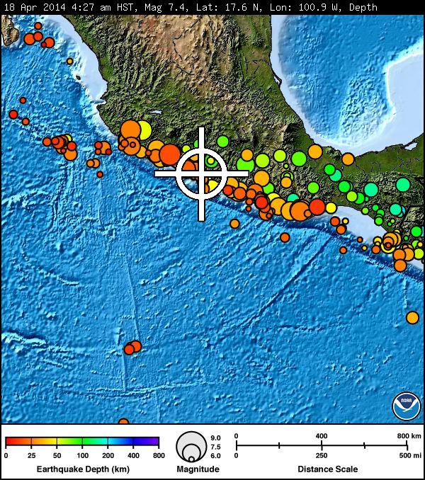 Mexico earthquake, image courtesy Pacific Tsunami Warning Center.