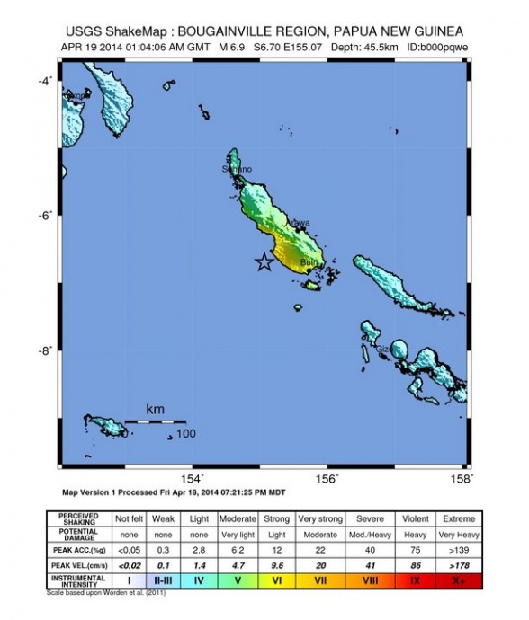 Solomon Islands/ Papua New Guinea quake, 4/18/14.  Image courtesy USGS. 
