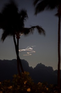 Zig-zagging lights over Maui. Photo by Liz Goss.