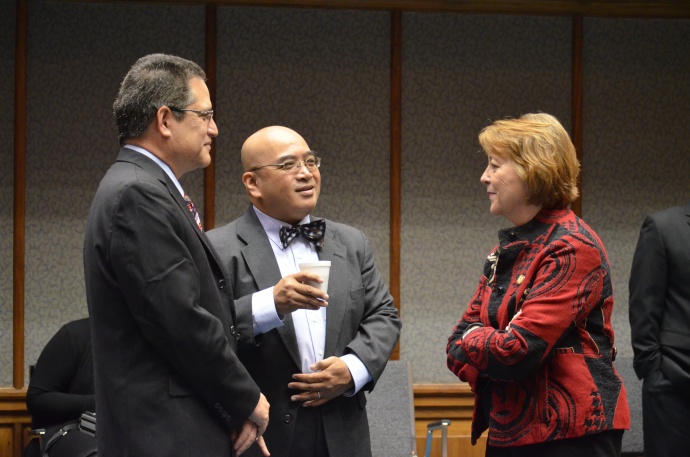 Left to Right: Senator J Kalani English, Senator Gil Keith-Agaran, and Senator Roz Baker. Photo Courtesy Senate Communications.
