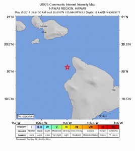 Hawaiʻi Island earthquake 5/14/14, map courtesy USGS.