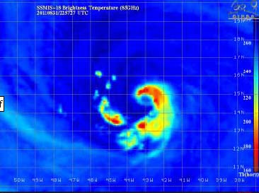 Hurricane Iniki microwave percipitation imagery. File image courtesy Central Pacific Hurricane Center. 