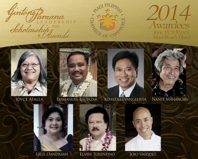 2014 Gintong Pamana Leadership Award recipients. Courtesy photo.