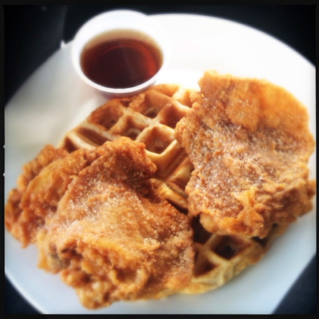 The Chicken and Waffles, rendering "be still my  heart" both an expression and a palpable threat. Photo by Vanessa Wolf