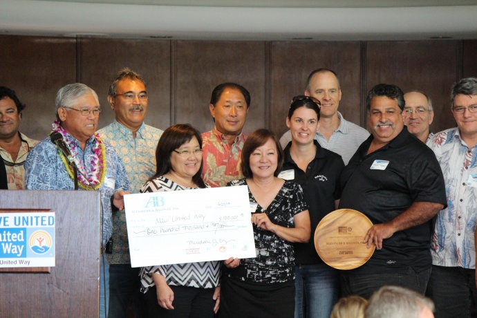 Alexander & Baldwin presents a $100,000 check to Maui United Way. Photo by Wendy Osher.