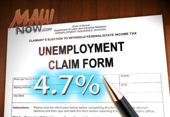 Maui County's unemployment rate fell to 4.7% in May. Maui Now graphic.