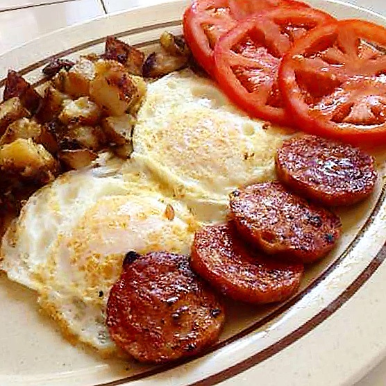 Portuguese Sausage and Eggs. Photo by Vanessa Wolf