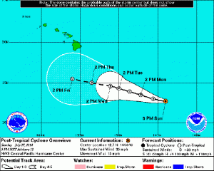 Genevive 5-day track.  Image courtesy NOAA/NWS/Central Pacific Hurricane Center.