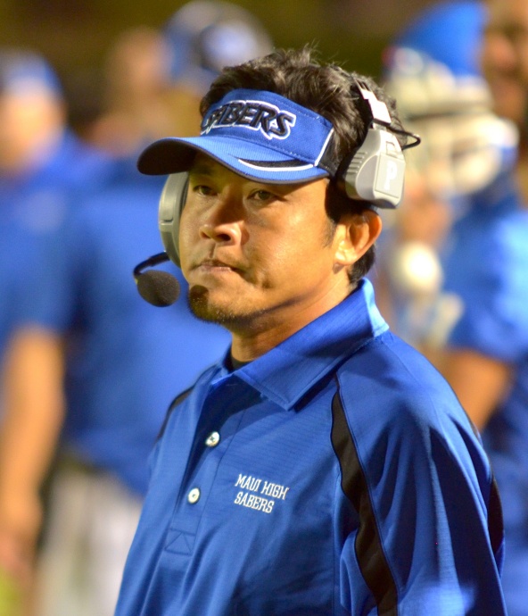 Maui High head coach David Bui said Friday's 28-7 win over Kealakehe was a good "eye opener for us." Photo by Rodney S. Yap.