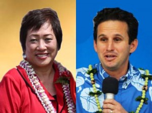 Colleen Hanabusa (left - image courtesy hanabusaforhawaii.com) and Brian Schatz (right - photo by Wendy Osher). 