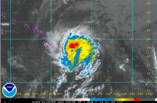 Mid-day imagery as Iselle begins impacting Hawaiʻi Island - 08.07.14. File image courtesy CPHC/NOAA/NWS.
